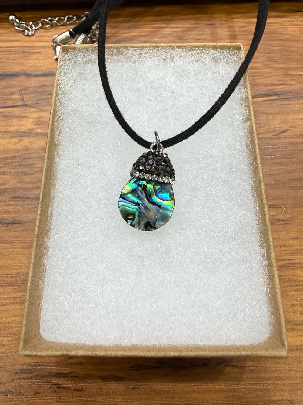 Abalone Teardrop Pendant Black Cord Necklace